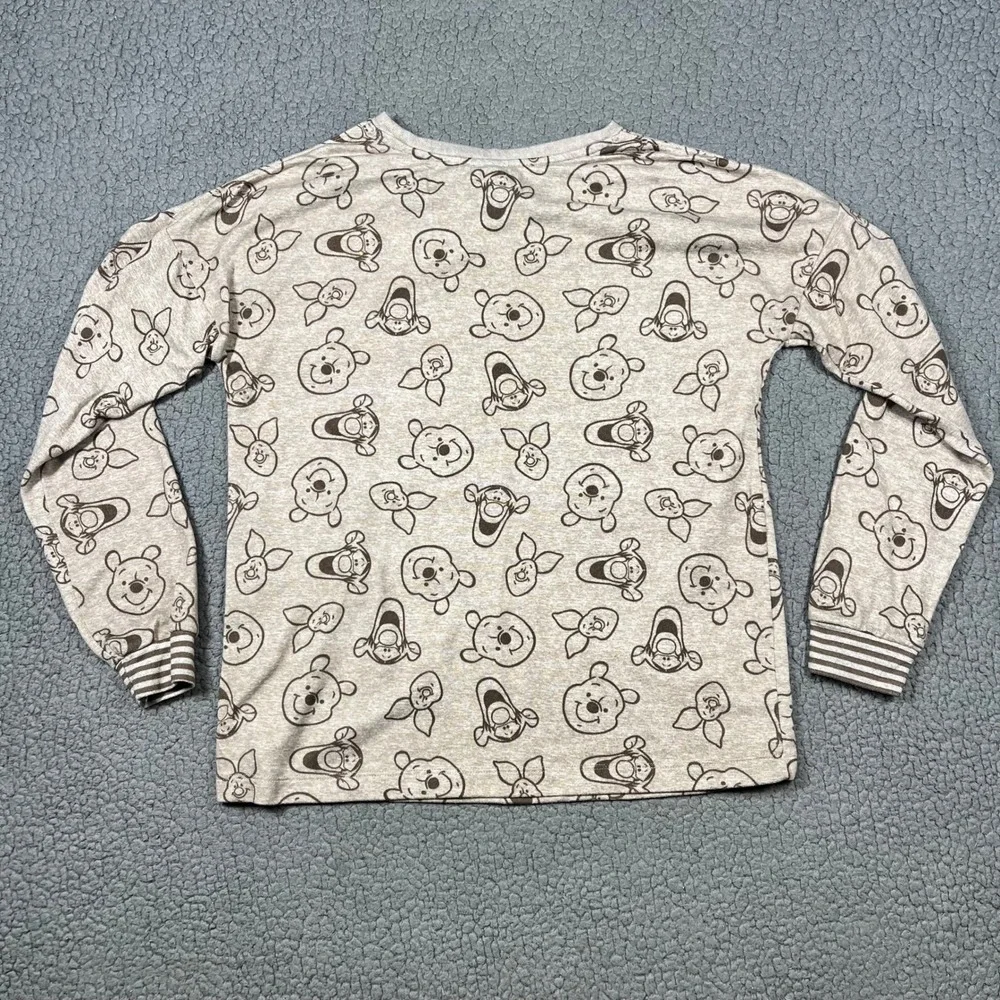 Disney Winnie the Pooh Tigger Piglet Long Sleeve Pajama Top Small Tan Heather - Picture 4 of 9